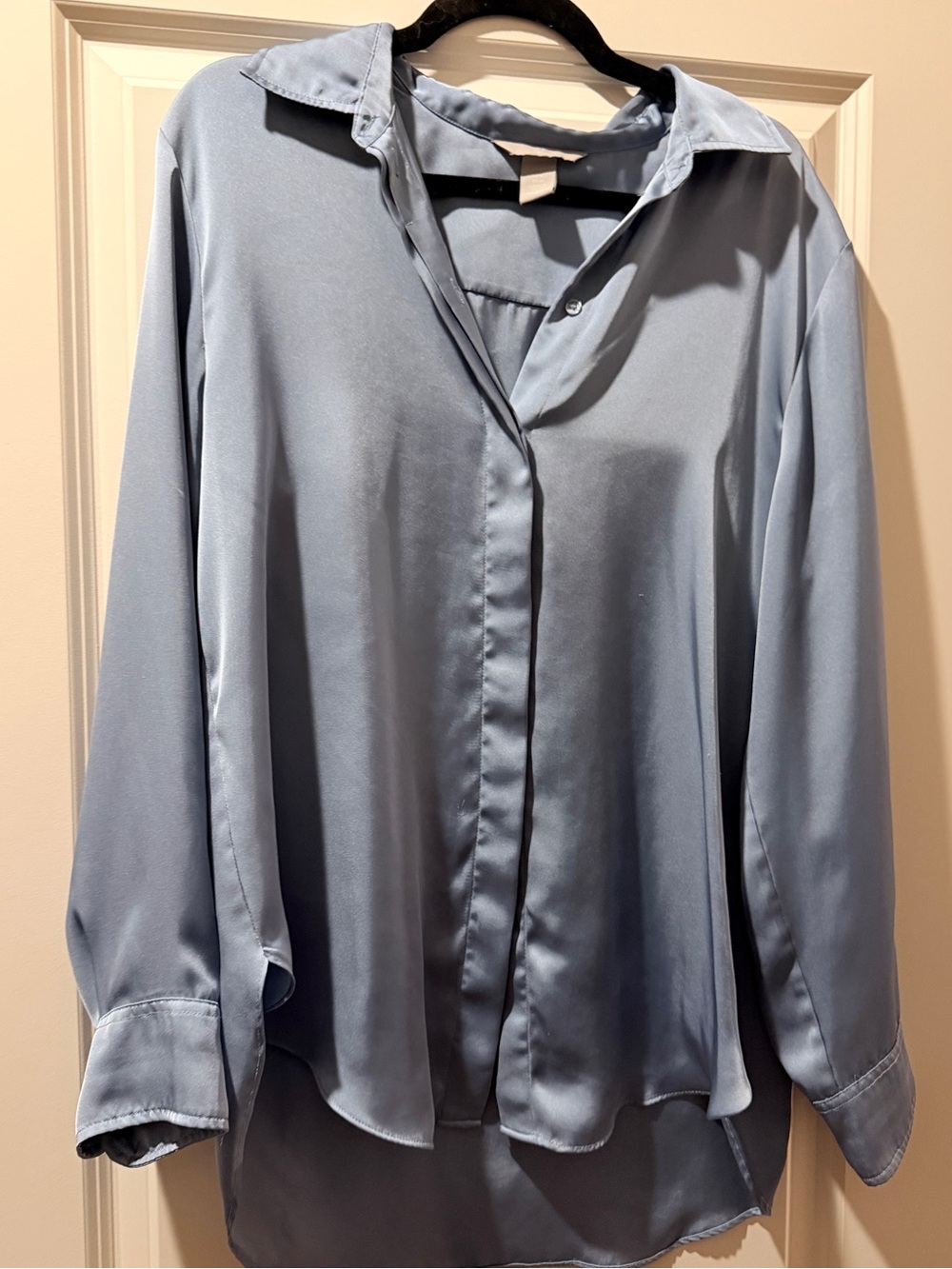 Light Blue Satin Zara Button-Up
